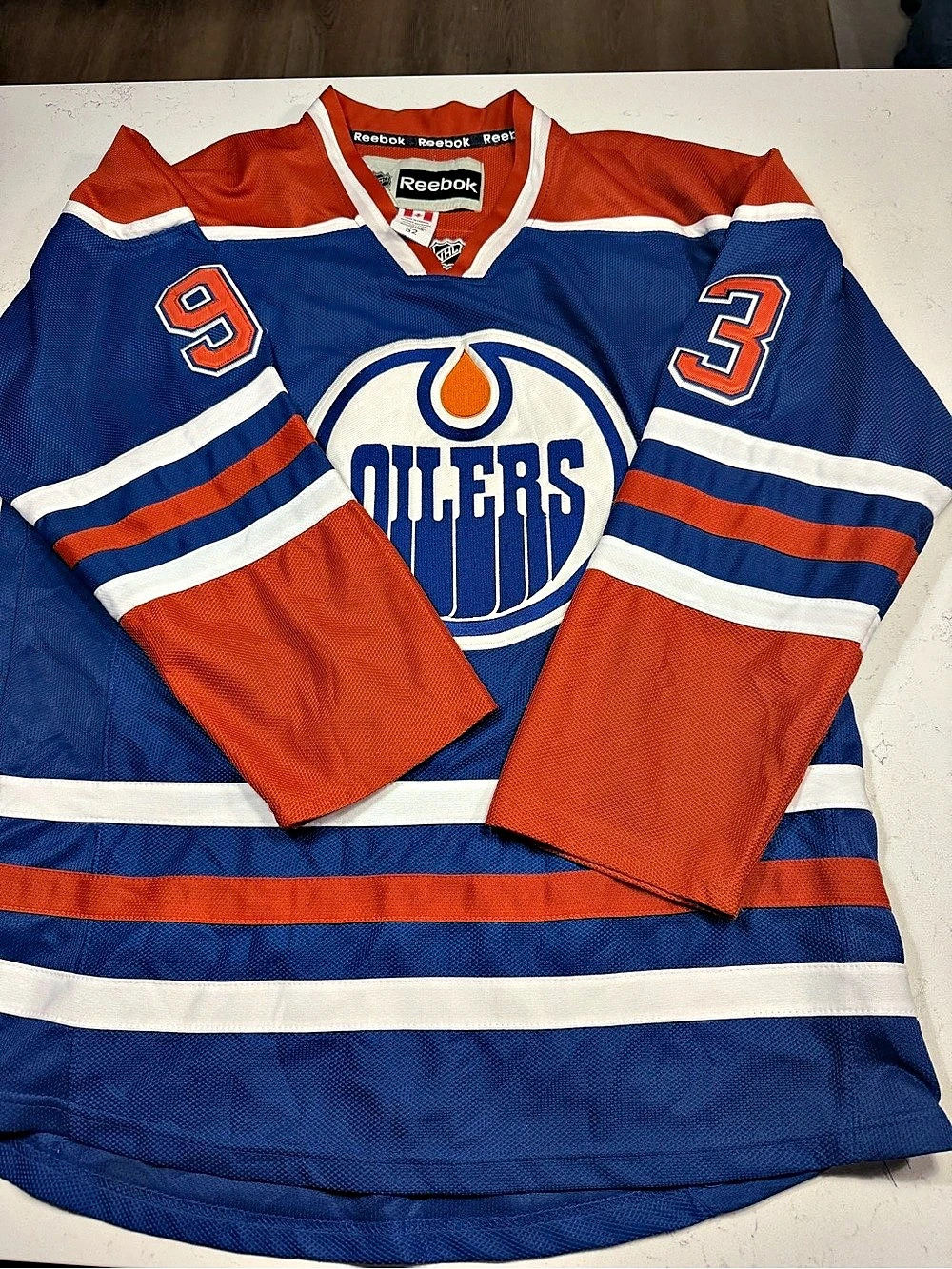 Reebok Eugent-Hopkins #93 Edmonton Oilers jersey Blue & Orange Size 52
